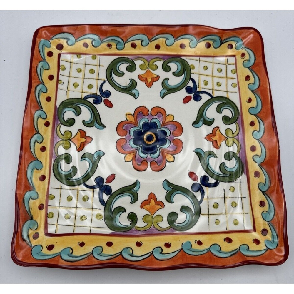 Golden Talavera Pottery Square Plate 11.5" Wall Display
